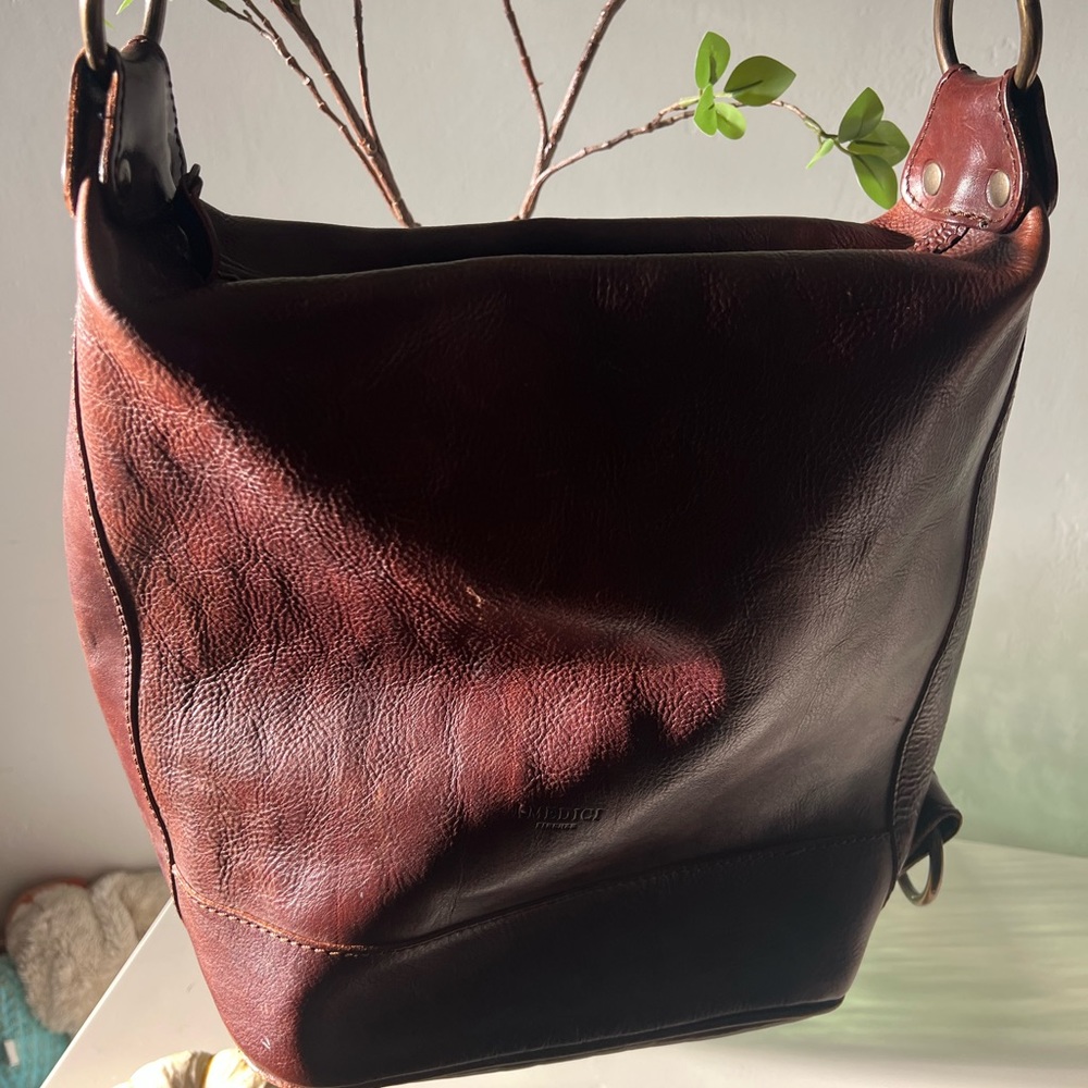 I Medici Cognac Leather Tote, with Canvas Strap (original strap also included).